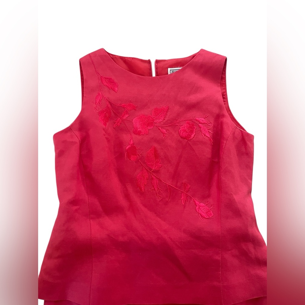Jessica Howard Elegant Coral Red‎ Linen Sleeveless Mini Embroidered Dress 4P - Picture 4 of 8